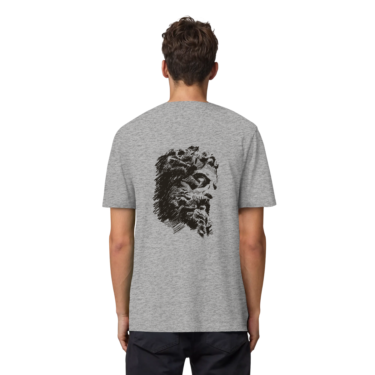 Olympos Statue Organic Heavy T-Shirt Heather Grey, back